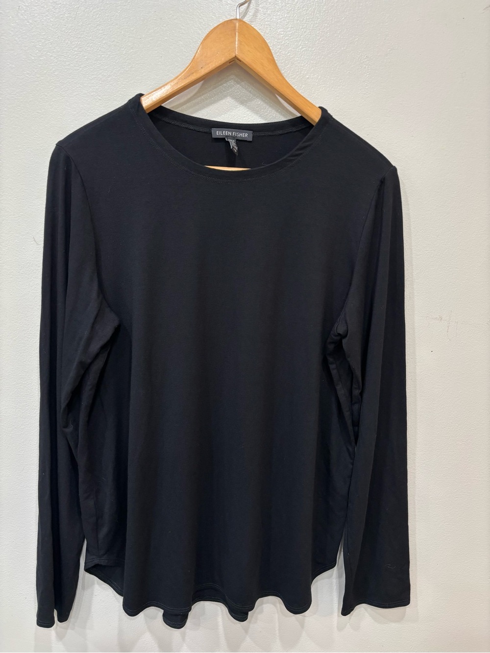 Eileen Fisher Crew Neck Long Sleeve Black Shirt Women’s Size Large